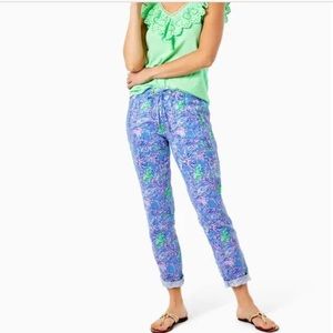 Lilly Pulitzer Linen Taron Pants Blue Peri The Turtle Package Mid Rise Medium